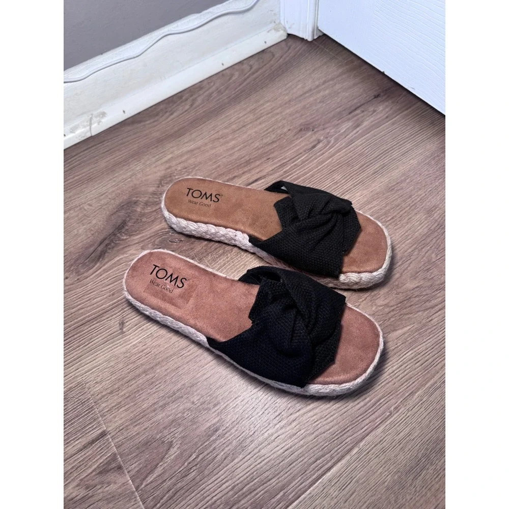 TOMS Abby Platform Sandal Black Knotted Espadrille Platform Slide Womens‎ 6